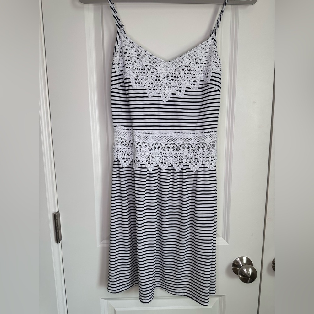 Copper Key Lace Cutout Striped Dress - size S